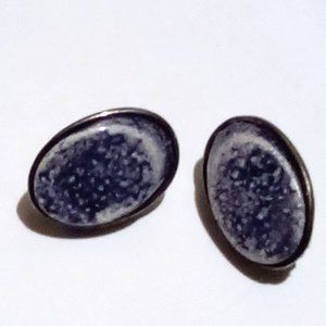 Blue and White Stone Like Clip On Earrings